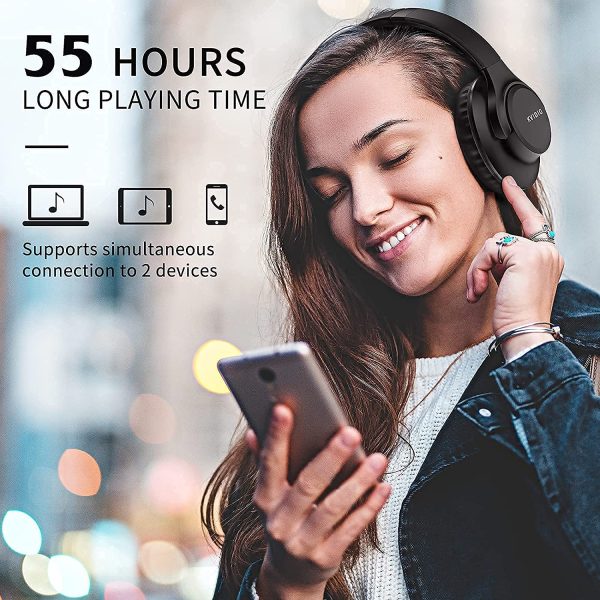 Bluetooth Headphones Over Ear, KVIDIO 55 Hours Playtime