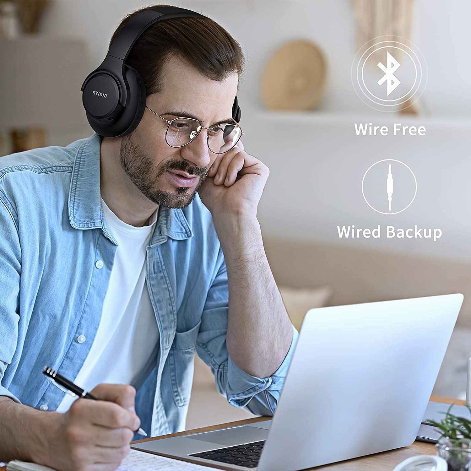 Bluetooth Headphones Over Ear, KVIDIO 55 Hours Playtime