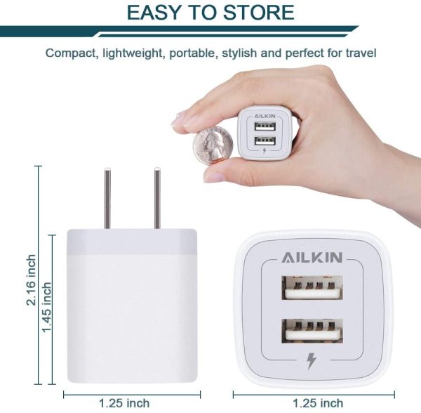 USB Wall Charger, Charger Adapter, AILKIN 2-Pack 2.1Amp