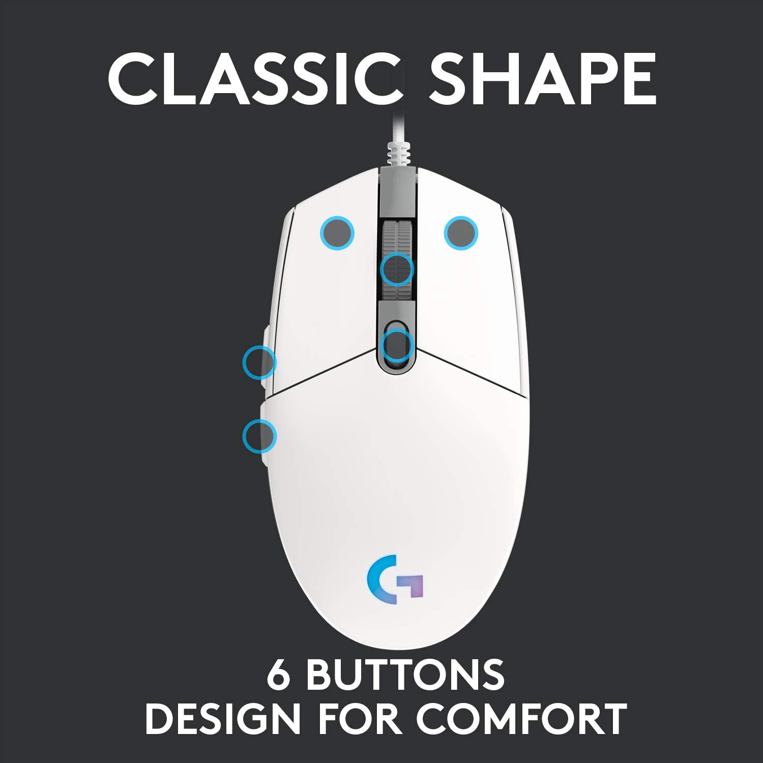 Logitech Gaming Mouse G203 Lightsync - Mouse - Usb - White